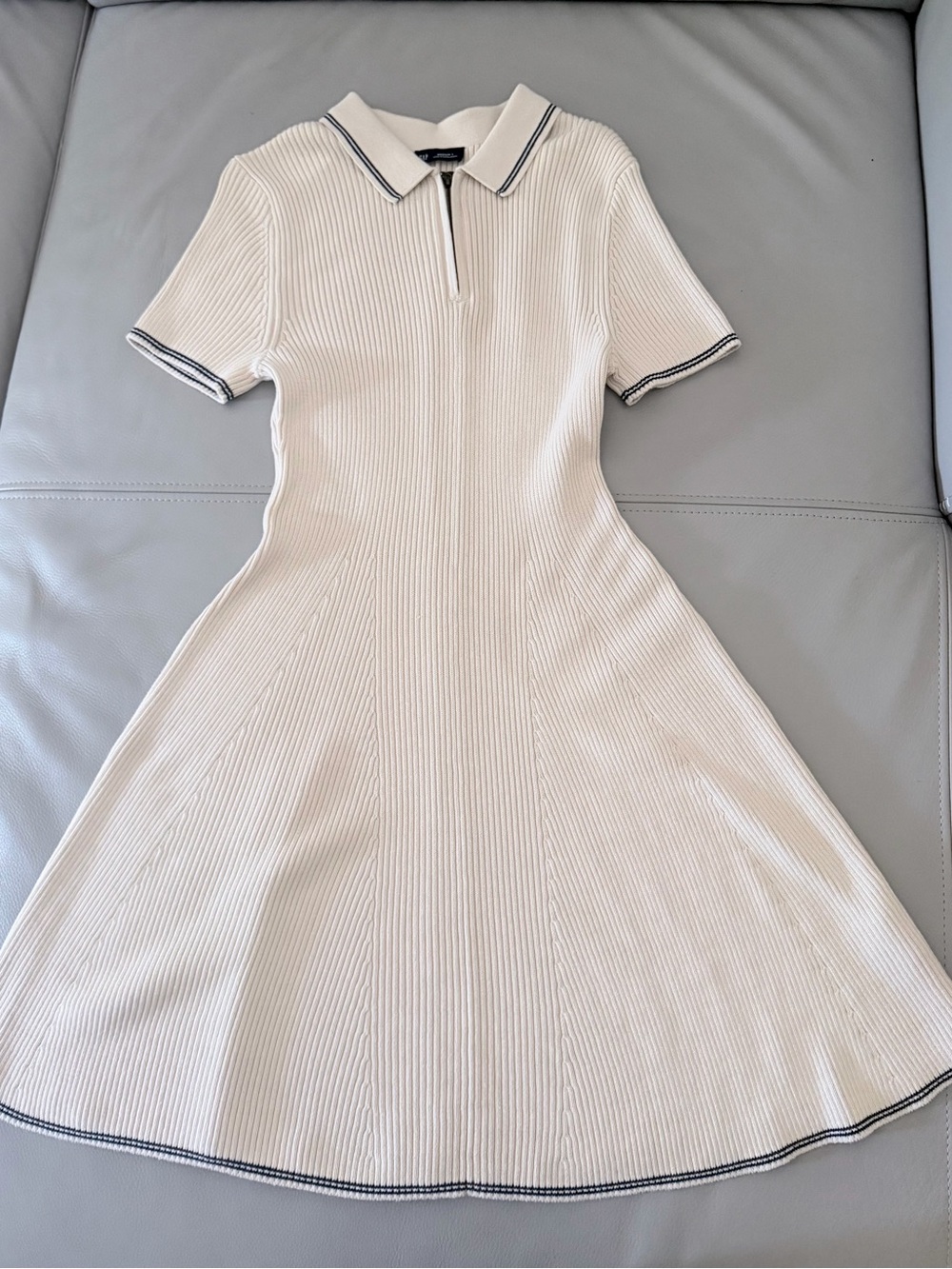 Gap Rib Sweater Polo Mini Dress Size M Tall Ivory Navy